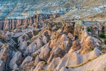 Rock formations and fairy chimneys landscape in Cappadocia, Turkey