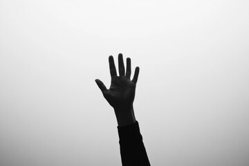 A hand is silhouetted against a bright white background