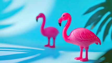 Naklejka premium Flamingo toys in motion, vibrant colors, simple yet creative design, evoking joy and playfulness.