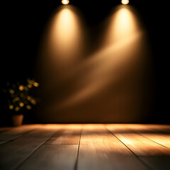 Warm Spotlight on Wooden Floor with Plant