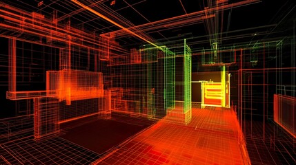 Single-photon laser scanning a distant object with 3D grid overlay, showcasing advanced LiDAR precision.