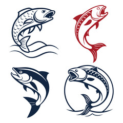 Set of Colorful Fish icon in Drawn Fishing Style