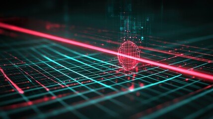 Single-photon laser scanning a distant object with 3D grid overlay, showcasing advanced LiDAR precision.
