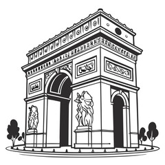 Vector Illustration of the Arc de Triomphe in France, Isolated. Perfect for: France, Historic Landmarks, Paris