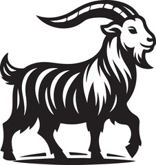 Silhouette vector of a goat standing on a grassy surface. Perfect for farm animal designs, livestock logos, eco-friendly themes, and rural lifestyle projects.