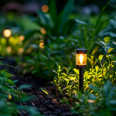 Warm Yellow Garden Lights Illuminating Night Path
