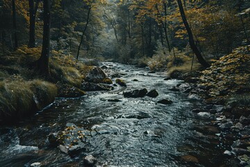River in the forest flowing rock and stone purity clean water stream