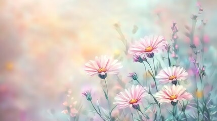 Obraz premium Soft watercolor flowers in pastel hues, evoking gentle beauty and serenity.