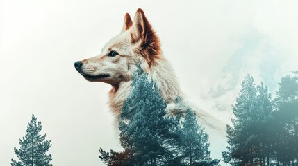 A captivating image of a wolf's silhouette blended with trees, symbolizing the connection between wildlife and nature while evoking a sense of wilderness.