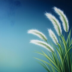 White and Green Grass Blades on Blue Background