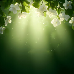 White Apple Blossoms and Sunlight in Green Spring Setting