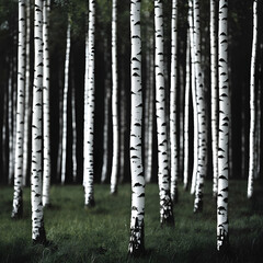 White Birch Trees in a Dark Forest