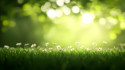 Fototapeta premium White Daisies in a Sunlit Green Field