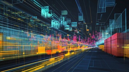 Obraz premium Abstract depiction of demand forecasting in global supply chains emphasizing analytics predictive models and resource allocation