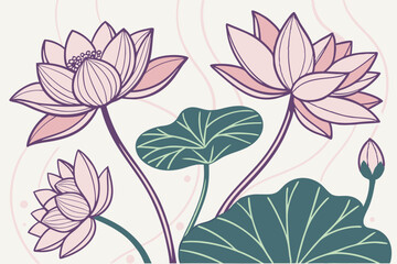 Pattern of overlapping lotus flowers in pastel tones.