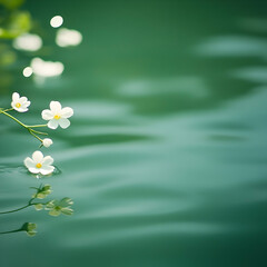 White Flowers Floating on Green Water