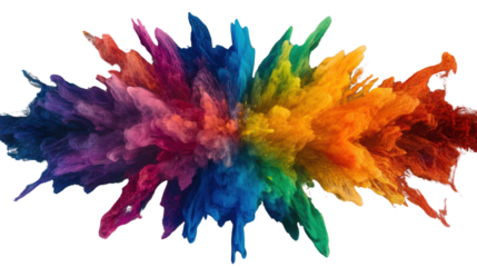Colorful explosion of powder paint creating a vibrant rainbow on transparent background