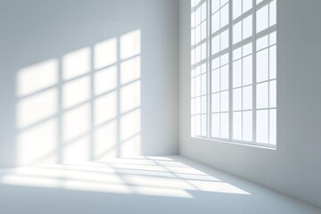 Bright Sunlight Streaming Through Large Window Illuminates Empty Room Corner