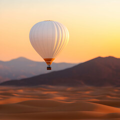 Fototapeta premium White Hot Air Balloon Over Orange Desert at Sunset