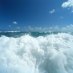 Obraz premium White Ocean Waves Crashing Under Blue Sky