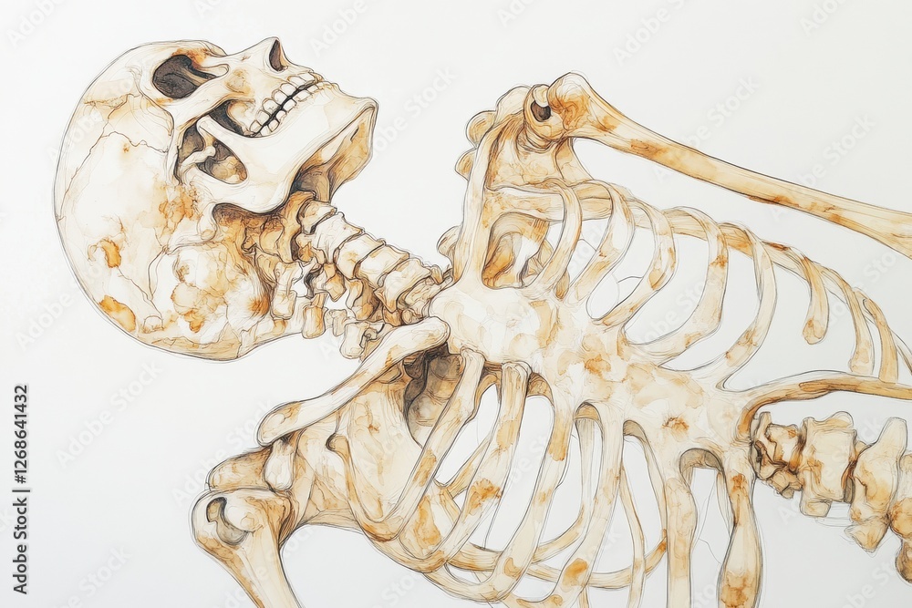 Aufkleber skeleton illustration showcasing detailed anatomy with a focus on bones and skull features. generati