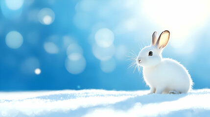 White Rabbit in Snowy Landscape