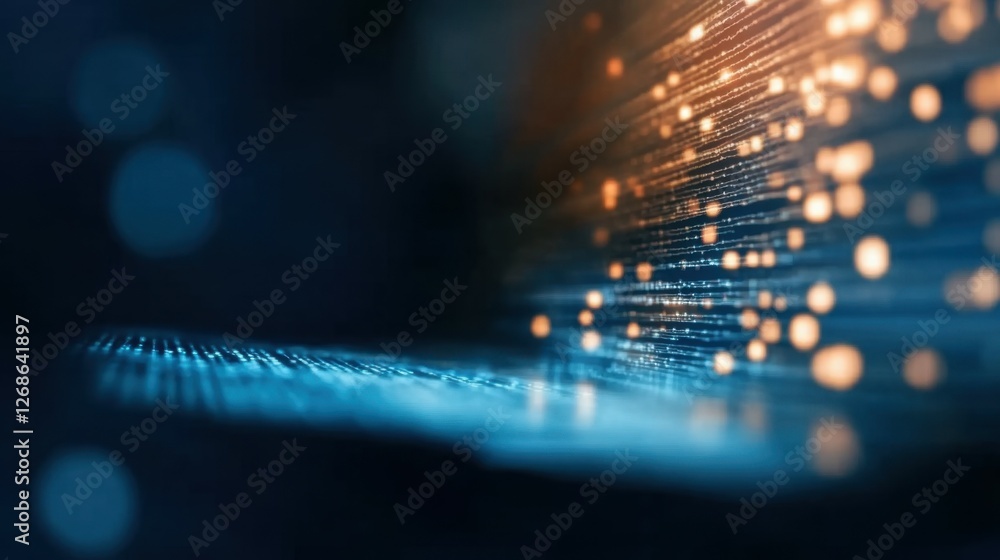 Poster a mesmerizing abstract image featuring luminous lines and particles, evoking themes of technology an