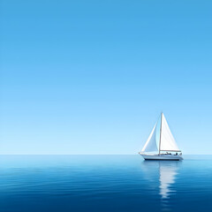 Fototapeta premium White Sailboat on a Calm Blue Ocean Under a Clear Sky