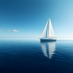 Fototapeta premium White Sailboat on a Calm Blue Ocean Under a Clear Sky