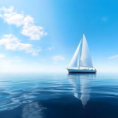 Obraz premium White Sailboat on a Calm Blue Ocean Under a Sunny Sky