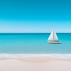 Obraz premium White Sailboat on a Tranquil Turquoise Ocean Beach