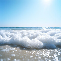 Obraz premium White Sea Foam on Sandy Beach Under Sunny Sky