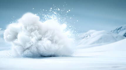White Snow Avalanche Exploding on Mountain Landscape