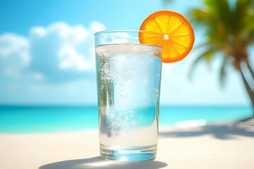 Obraz premium Refreshing Summer Drink with Sparkling Water and Orange Slice