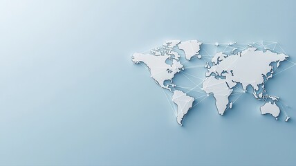 3D world map on light blue background illustrating global connectivity and geographic representation.