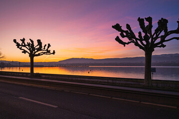 Coucher du soleil sur les quais de Genève