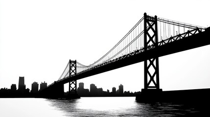 Suspension bridge silhouette urban landscape monochrome twilight setting side artistic