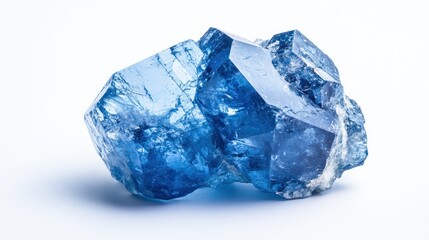 Fototapeta premium Blue mineral crystals on white background, geology sample