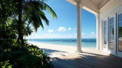 White Villa with Ocean View on Tropical Beach