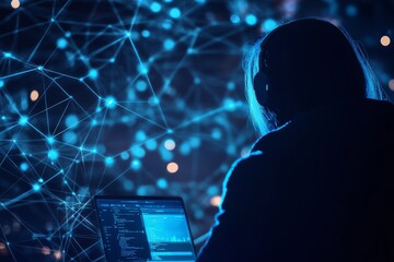 Silhouette of Computer Programmer Working on Tech Data Analysis