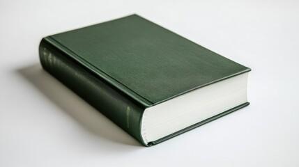 A luxurious hardcover book with a glossy metallic green finish, sharp detailing, and a sleek modern design, isolated on a white surface