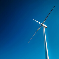White Wind Turbine Against a Vivid Blue Sky