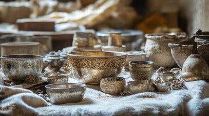 Fototapeta premium Ancient gold and silver artifacts reveal the richness of historical civilizations and their enduring legacy.