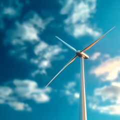 Wind Turbine Against a Blue Sky with White Clouds