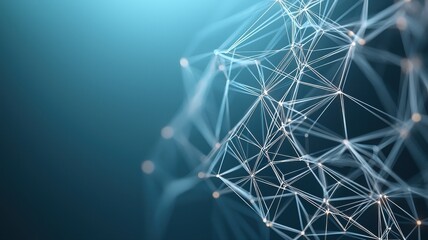 Abstract digital network with interconnecting lines and nodes on a blue background.
