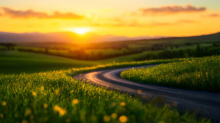 Naklejka premium Winding Country Road at Sunset