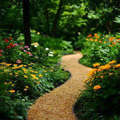 Winding Garden Path with Colorful Flowers