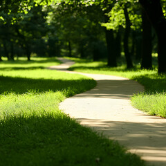 Obraz premium Winding Path Through a Sunlit Green Park