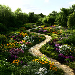 Obraz premium Winding Path Through a Vibrant Flower Garden