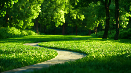 Obraz premium Winding Path Through Lush Green Park